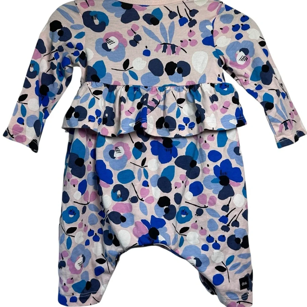 Tea Floral Infant Romper with Ruffles Long Sleeve Snaps between Legs Size 0-3 mo